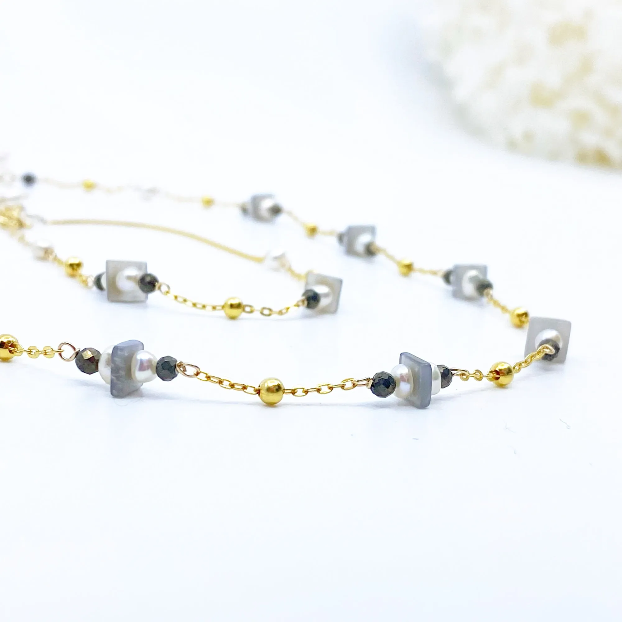 The Nine Grey Gemstone Choker Necklace and Bracelet Set