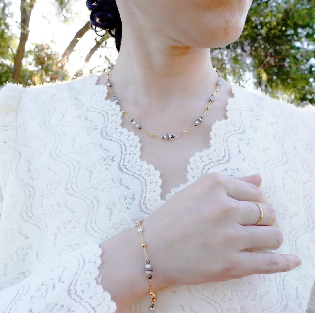 The Nine Grey Gemstone Choker Necklace and Bracelet Set