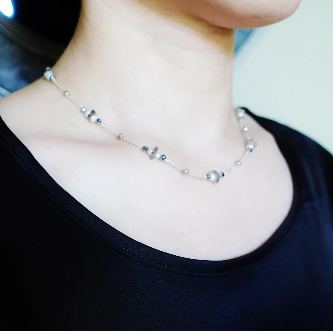 The Nine Grey Gemstone Choker Necklace and Earrings Set