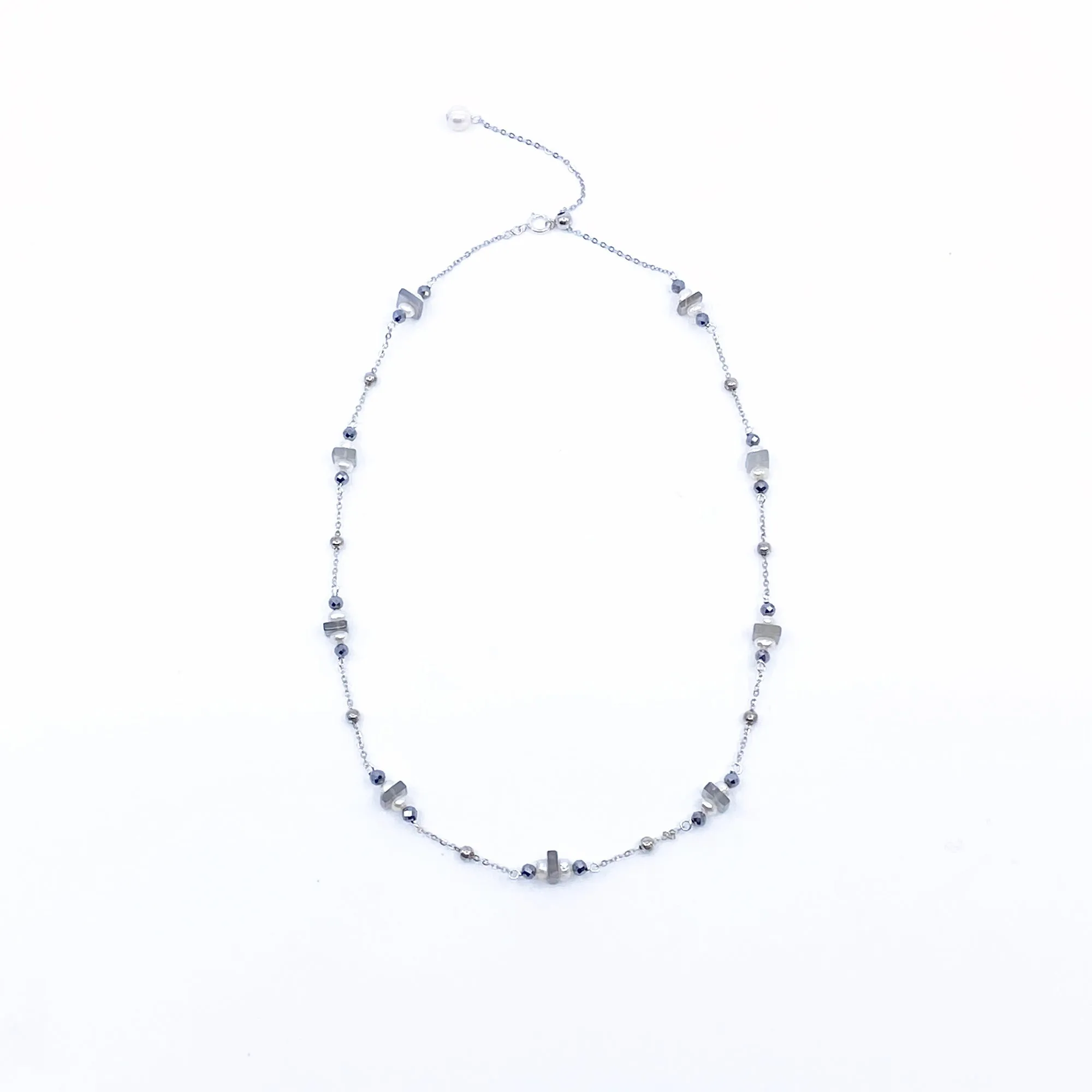 The Nine Grey Gemstone Choker Necklace and Earrings Set