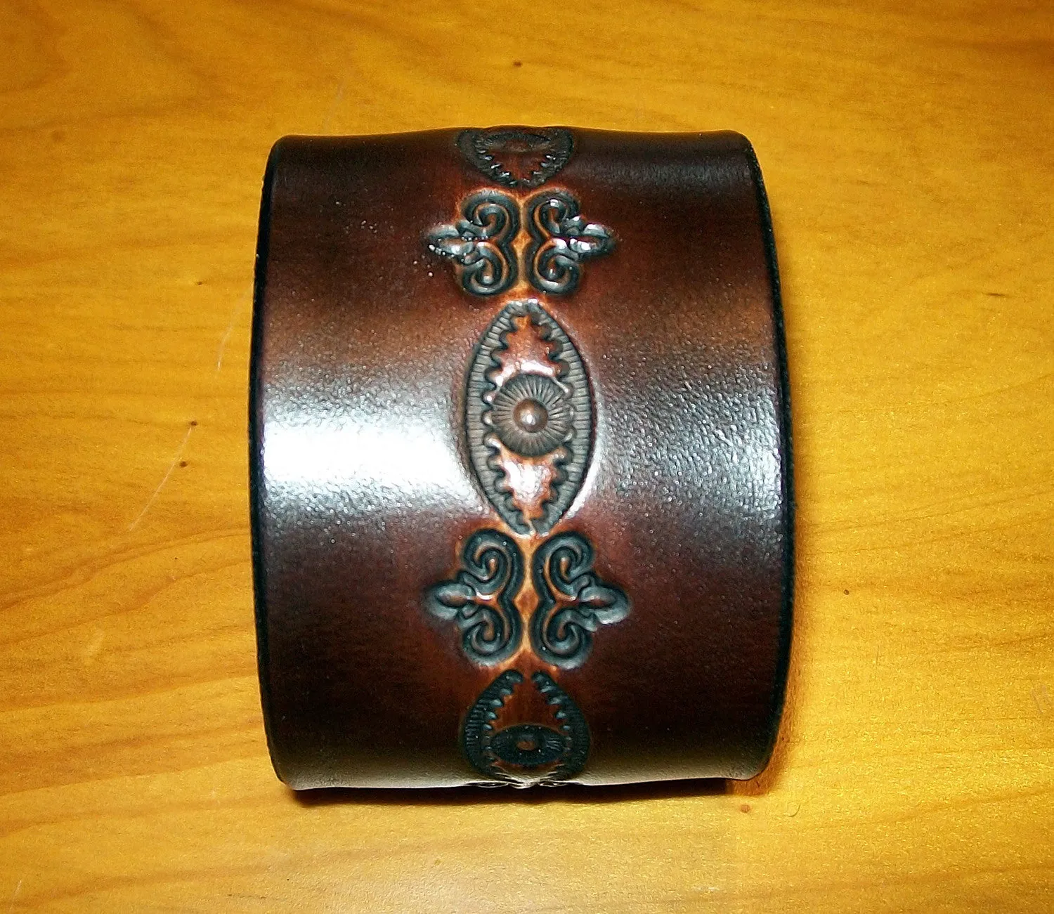 Tooled "Dark" Design Leather Wristbands by Old School Leather Co.