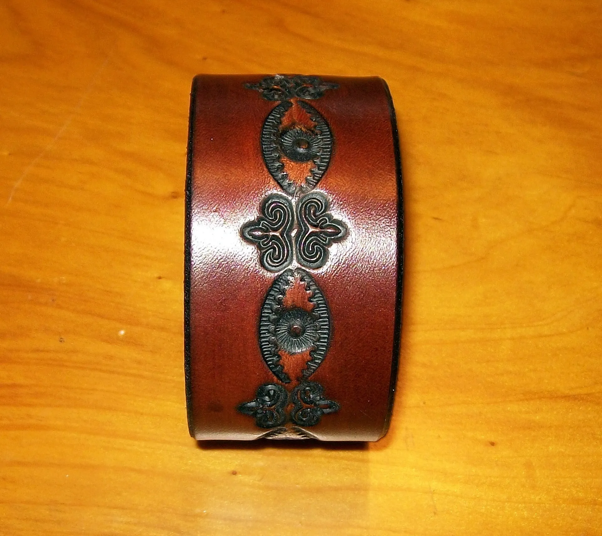 Tooled "Dark" Design Leather Wristbands by Old School Leather Co.