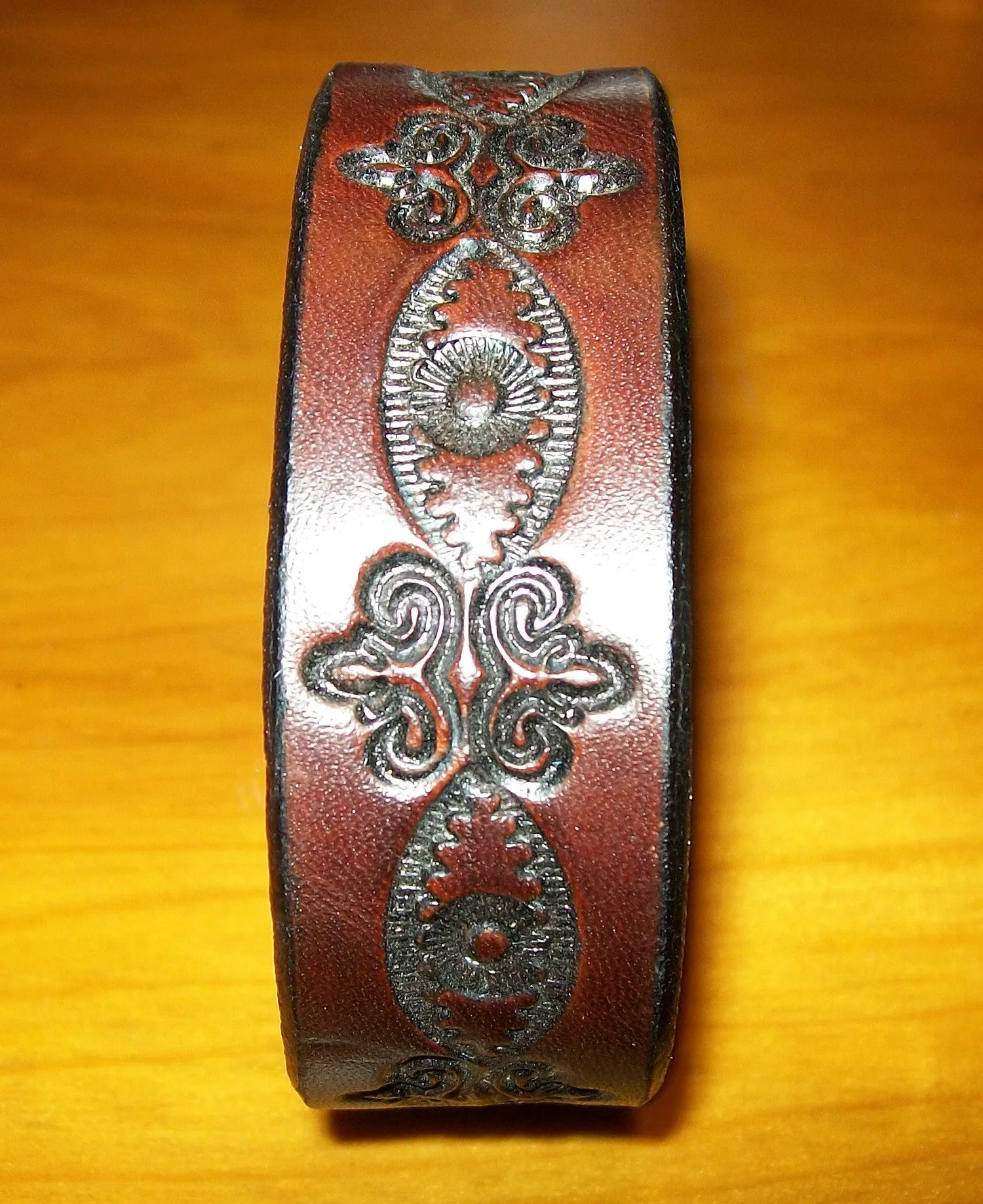 Tooled "Dark" Design Leather Wristbands by Old School Leather Co.