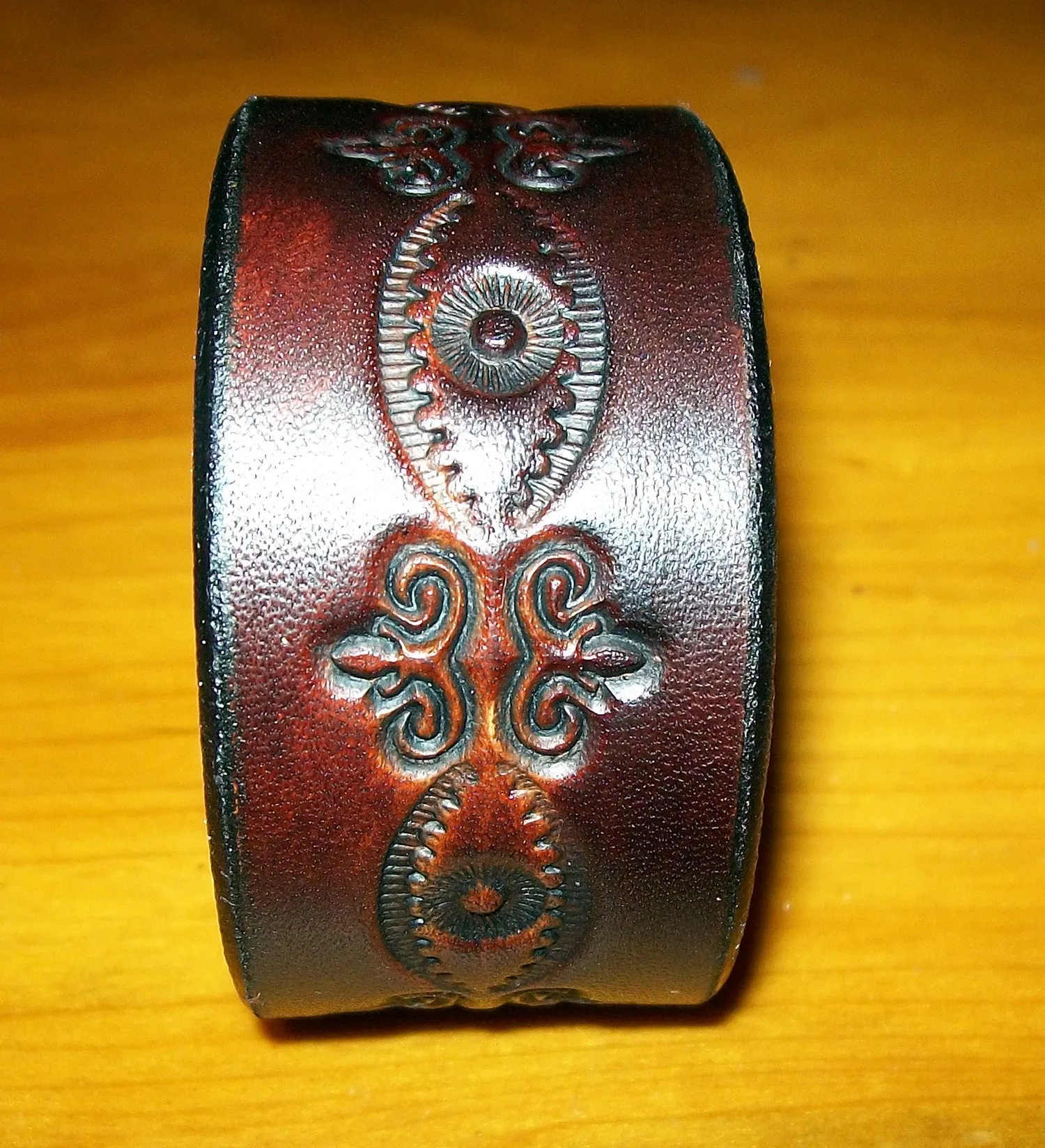 Tooled "Dark" Design Leather Wristbands by Old School Leather Co.