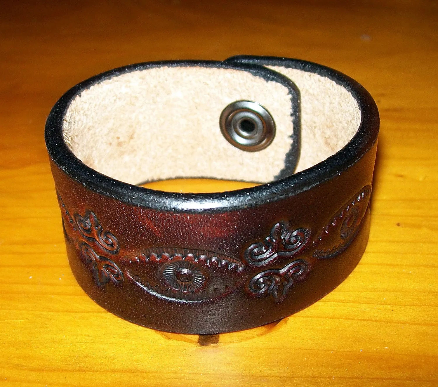 Tooled "Dark" Design Leather Wristbands by Old School Leather Co.