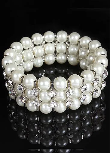 Trendy Bracelets With Rhinestones & Pearls Elegant Alloy