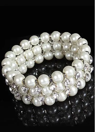 Trendy Bracelets With Rhinestones & Pearls Elegant Alloy