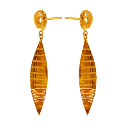 Unique Boat Shape 22k Gold Drop Earrings In Meenakari Style