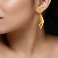 Unique Boat Shape 22k Gold Drop Earrings In Meenakari Style