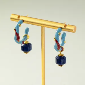 Vintage Coral & Lapis Lazuli Earrings