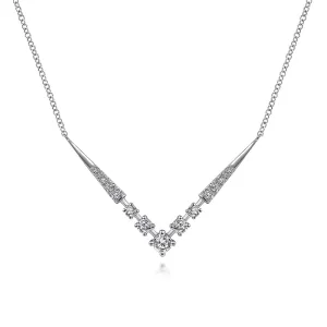 White Gold Diamond Chevron Geometric Bar Necklace, 0.42 cttw