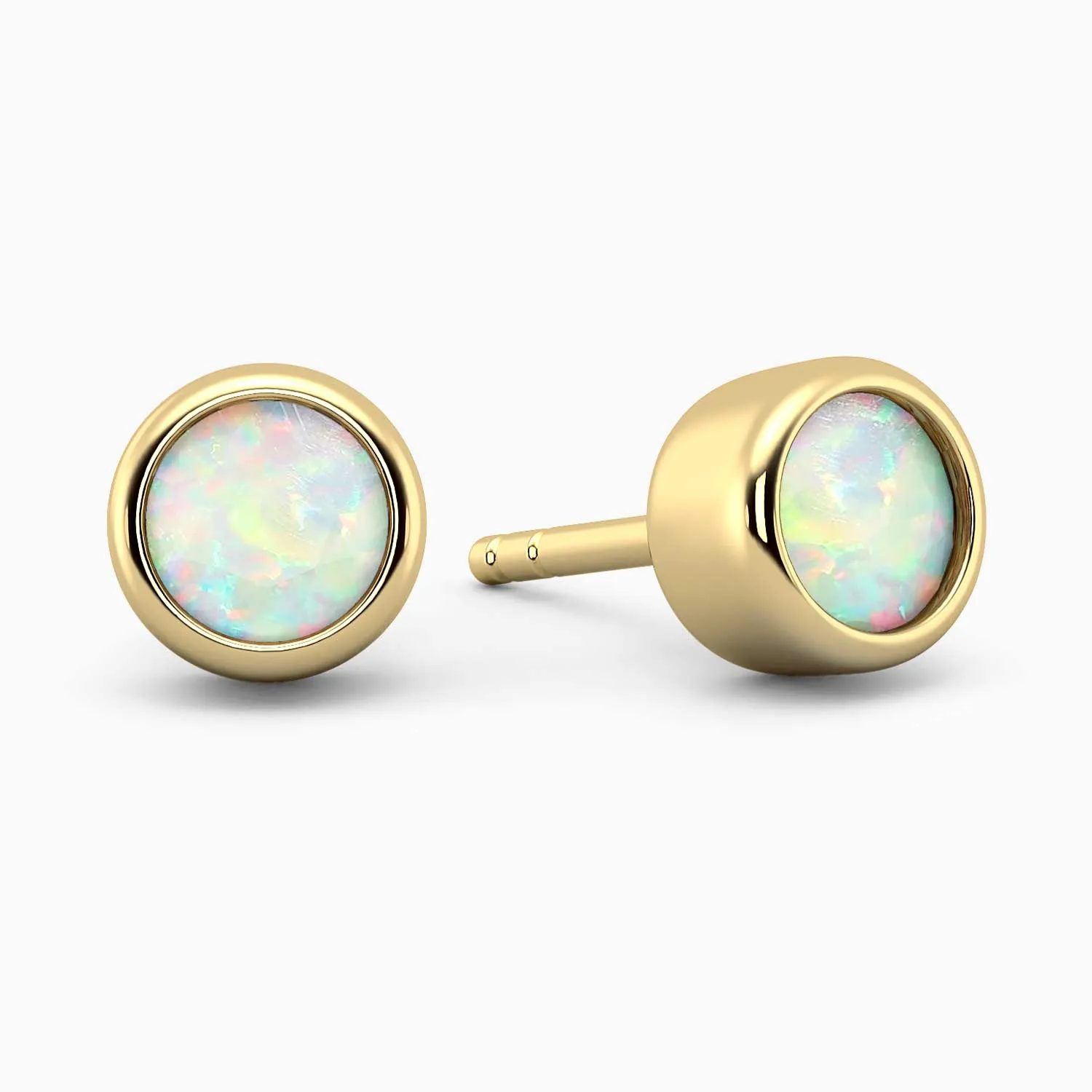 White Opal Stud Earrings - Round 18 K Gold