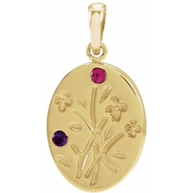 Wildflower Mother's Family Birthstone Oval Pendant or Necklace