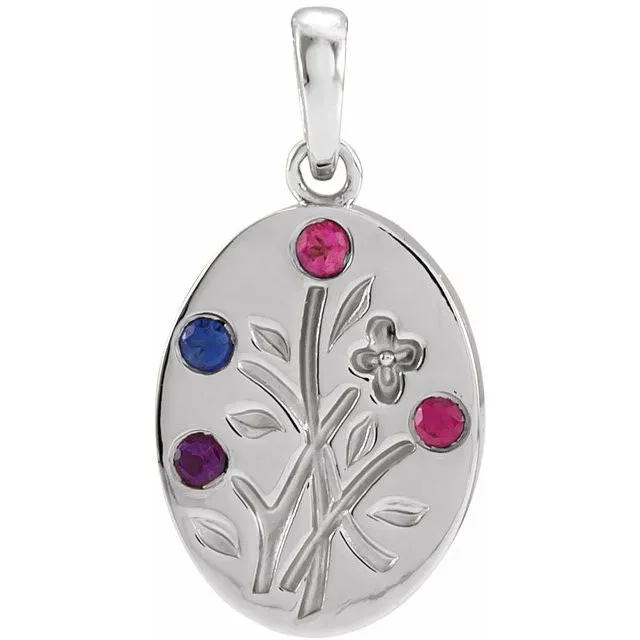 Wildflower Mother's Family Birthstone Oval Pendant or Necklace