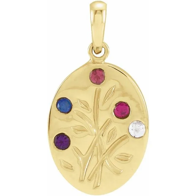 Wildflower Mother's Family Birthstone Oval Pendant or Necklace