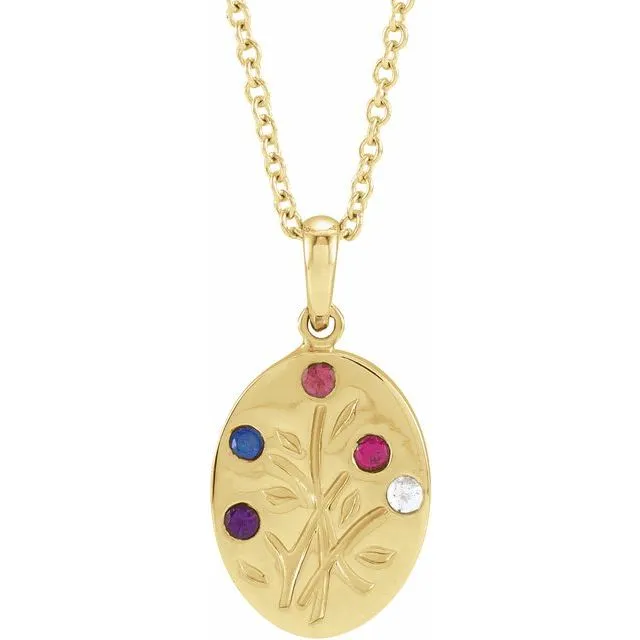 Wildflower Mother's Family Birthstone Oval Pendant or Necklace