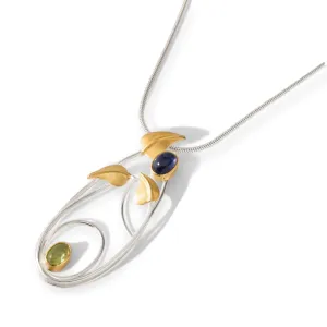 Willowwood - Art Nouveau Inspired Iolite and Peridot Pendant