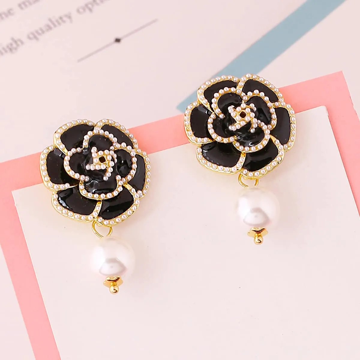 Yellow Chimes Earrings For Women Black Color Flower Stud With Pearl Hanging Drop Earrings For Women and Girls