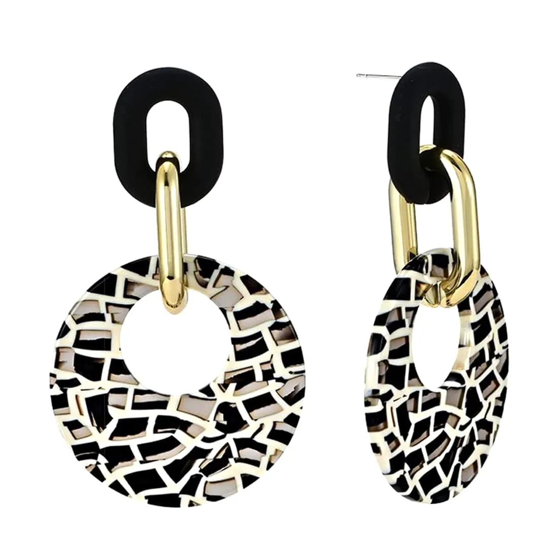 Yellow Chimes Earrings For Women Black Golden Linked Geometric Shape With Black and White Round Circle attached Drop Earrings For Women and Girls