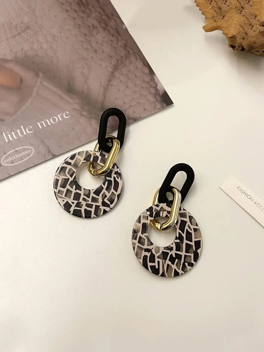 Yellow Chimes Earrings For Women Black Golden Linked Geometric Shape With Black and White Round Circle attached Drop Earrings For Women and Girls