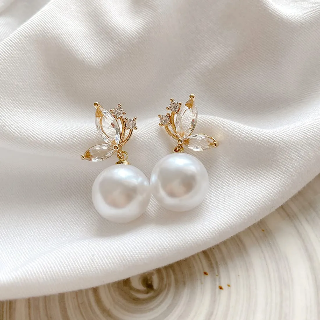 Yellow Chimes Earrings For Women Butterfly Shaped Stud With White Pearl Hanging Drop Earrings For Women and Girls