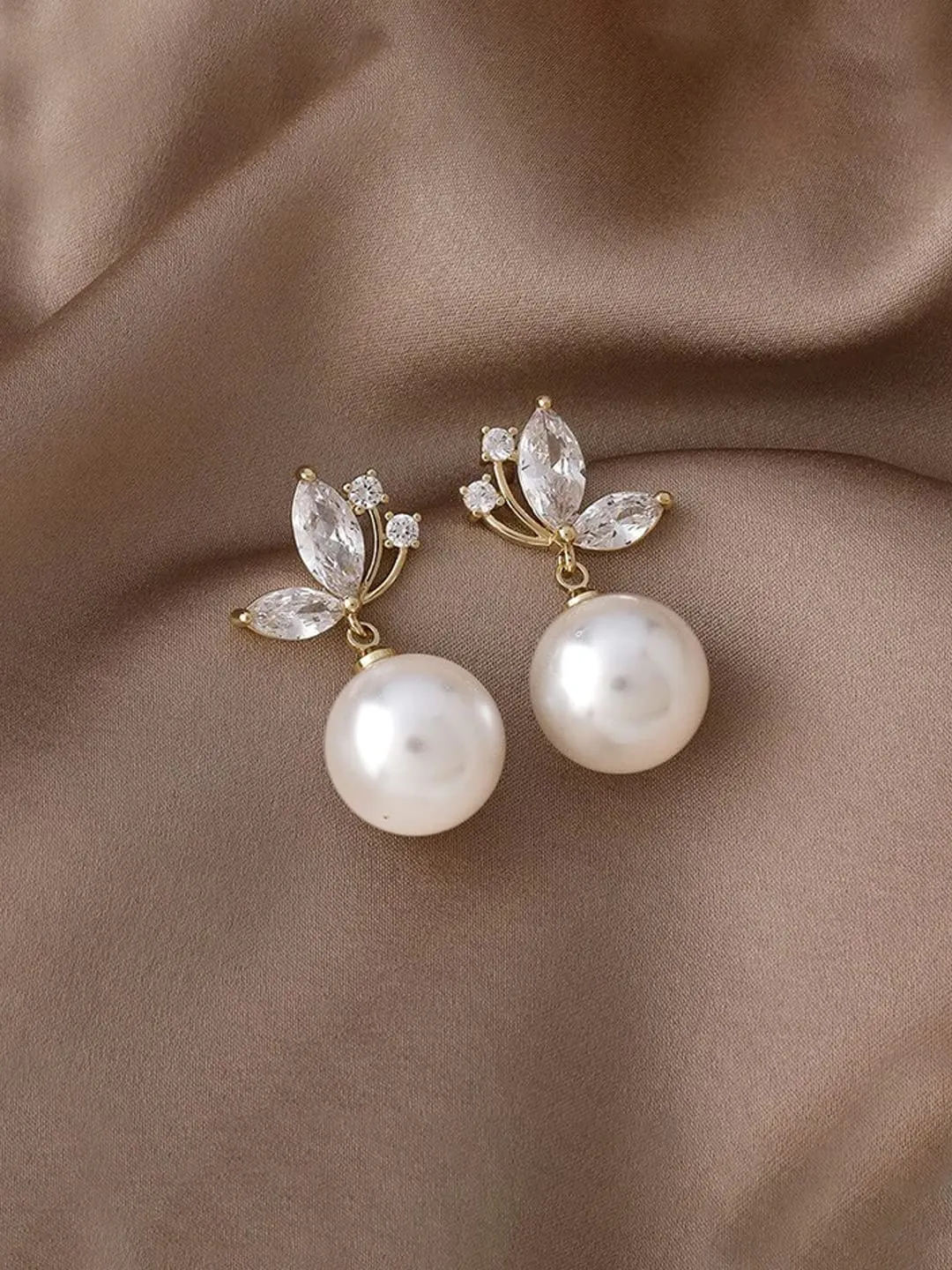 Yellow Chimes Earrings For Women Butterfly Shaped Stud With White Pearl Hanging Drop Earrings For Women and Girls